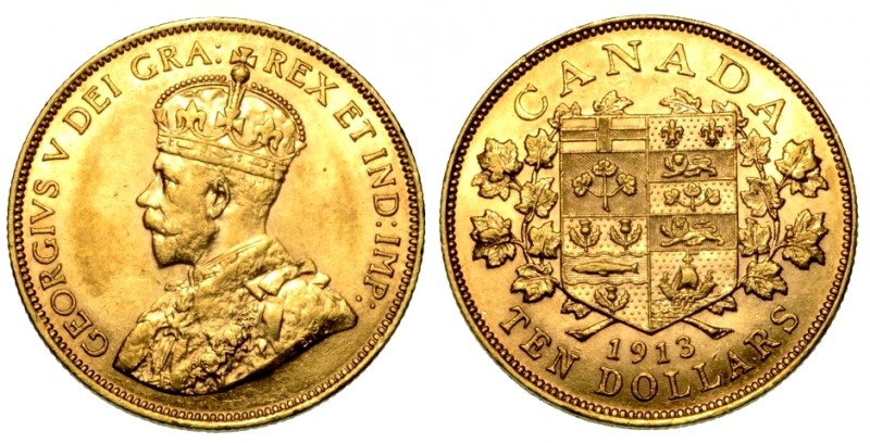 CANADA. Giorgio V (1910-1936) - 10 dollari 1913. Busto coronato a s. R/ Stemma. ...