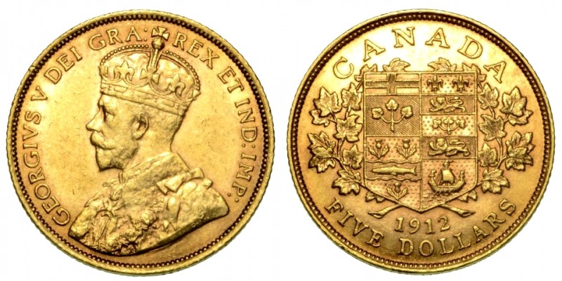 CANADA. Giorgio V (1910-1936) - 5 dollari 1912. Busto coronato a s. R/ Stemma. K...