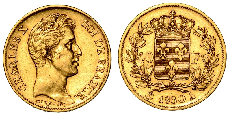 FRANCIA. Carlo X  (1824-1830) - Da 40 franchi 1830. Testa a d. R/ Stemma coronat...