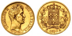 FRANCIA. Carlo X  (1824-1830) - Da 40 franchi 1830. Testa a d. R/ Stemma coronato. Krause 727.1  g. 12,90   Segni sui bordi   oro  BB/SPL

Nota per ...