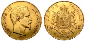 FRANCIA. Napoleone III (1852-1870) 100 Franchi 1858. Strasburgo. Testa a d. R/ Stemma coronato. KM 786.2 g. 32,25 Colpetto oro BB

Nota per i commer...