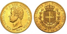 ITALIA. SAVOIA. Carlo Alberto (1831-1849) – 20 lire 1839 Torino. Busto a s. R/ Scudo coronato, ornato del collare dell'Annunziata, tra due rami di que...