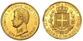 ITALIA. SAVOIA. Carlo Alberto (1831-1849) – 20 lire 1849 Genova. Busto a s. R/ Scudo coronato, ornato del collare dell'Annunziata, tra due rami di que...