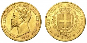 ITALIA. SAVOIA. Vittorio Emanuele II (Regno di Sardegna: 1849-1861) - 20 lire 1859 Genova. Busto a s. R/ Scudo coronato, ornato del collare dell'Annun...