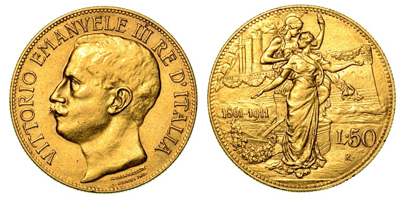 ITALIA. SAVOIA. Vittorio Emanuele III (1900-1946) - 50 lire 1911. Cinquantenario...