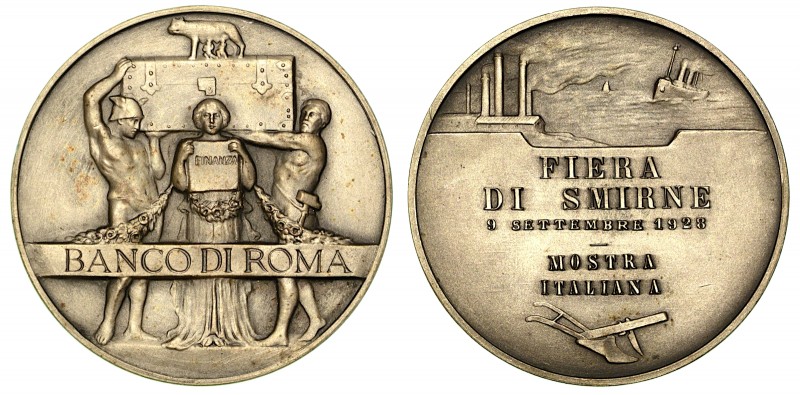 ITALIA. BANCO DI ROMA. Medaglia in argento per la fiera di Smirne 1928. descrive...