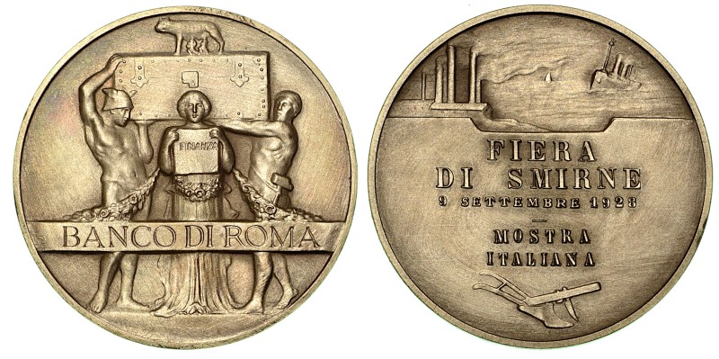 ITALIA. BANCO DI ROMA. Medaglia in argento per la fiera di Smirne 1928. descrive...