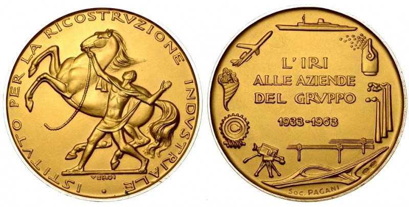 ITALIA. ISTITUTO PER LA RICOSTRUZIONE INDUSTRIALE (I.R.I.) Medaglia in oro 1963 ...