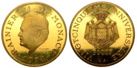 MONACO PRINCIPATO. Ranieri III (1949-2005) - Coniazione speciale per il 25mo anniversario del Regno. Serie 4 valori da 3000-2000-1000-100 franchi 1974...
