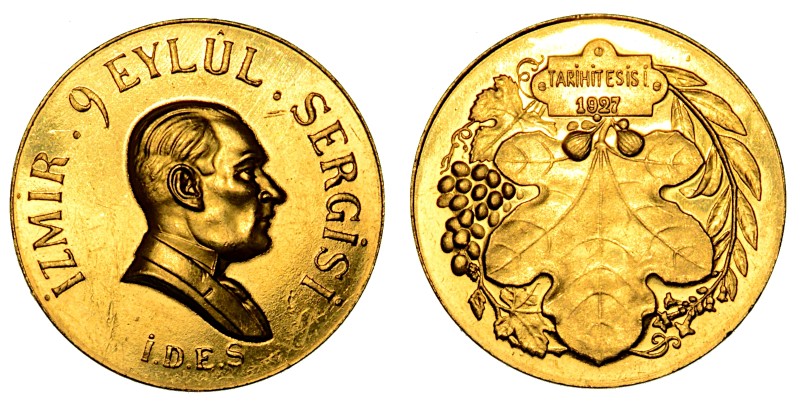 TURCHIA. Medaglia commemorativa Fiera di Izmir 1927. oro g.16,78 titolo 900 q.FD...