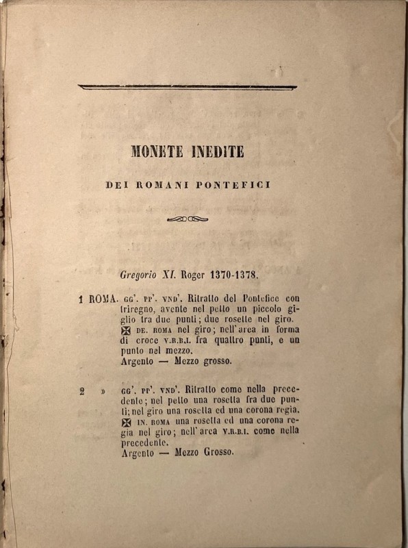 BRUTI A. - Monete inedite dei Romani Pontefici. ( sua collezione). Ripatransone,...