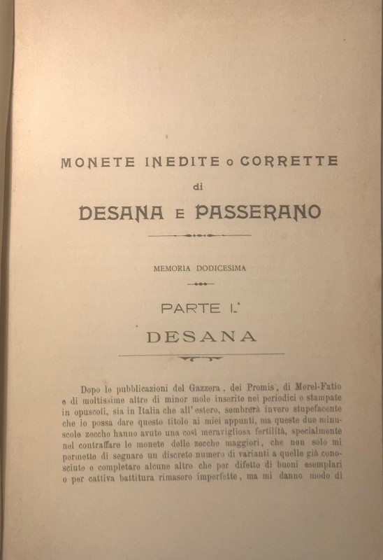 GRILLO G. - Monete inedite o corrette di Desana e Passerano. Milano, 1907. Estra...