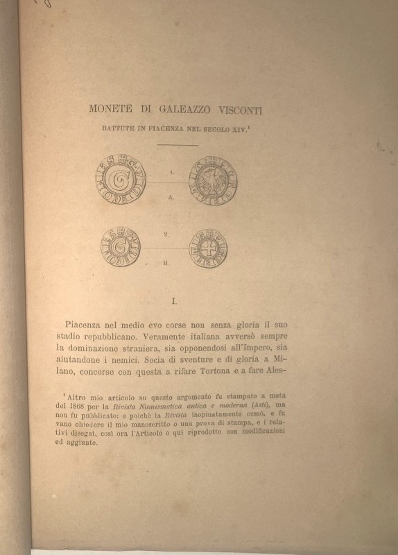 PALLASTRELLI B. - Monete di Galeazzo Visconti battute in Piacenza nel secolo XIV...