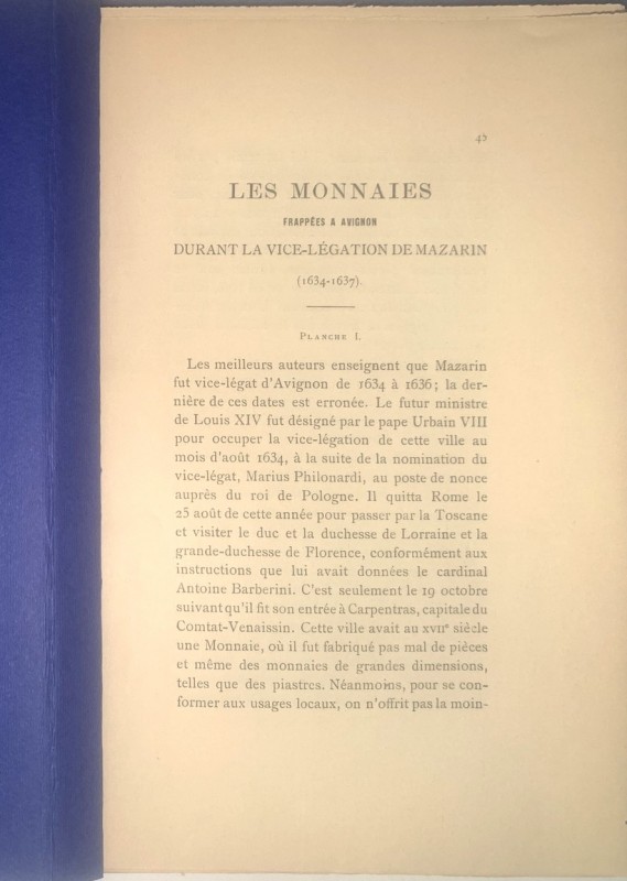 VALLENTIN R. - Les monnaies frappes a Avignon durant la vice-legation de Mazarin...