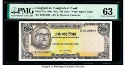 Bangladesh Bangladesh Bank 100 Taka ND (1972) Pick 12a PMG Choice Uncirculated 63. Staple holes at issue and a pinhole.

HID09801242017

© 2020 Herita...