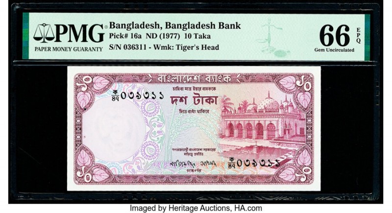 Bangladesh Bangladesh Bank 10 Taka ND (1977) Pick 16a PMG Gem Uncirculated 66 EP...