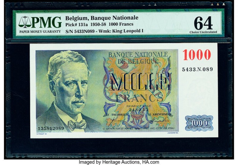 Belgium Nationale Bank Van Belgie 1000 Francs 24.2.1955 Pick 131a PMG Choice Unc...