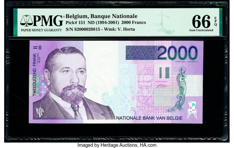 Belgium Banque Nationale de Belgique 2000 Francs ND (1994-2001) Pick 151 PMG Gem...