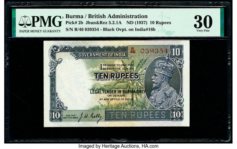 Burma Reserve Bank of India 10 Rupees ND (1937) Pick 2b Jhun5.2.1A PMG Very Fine...