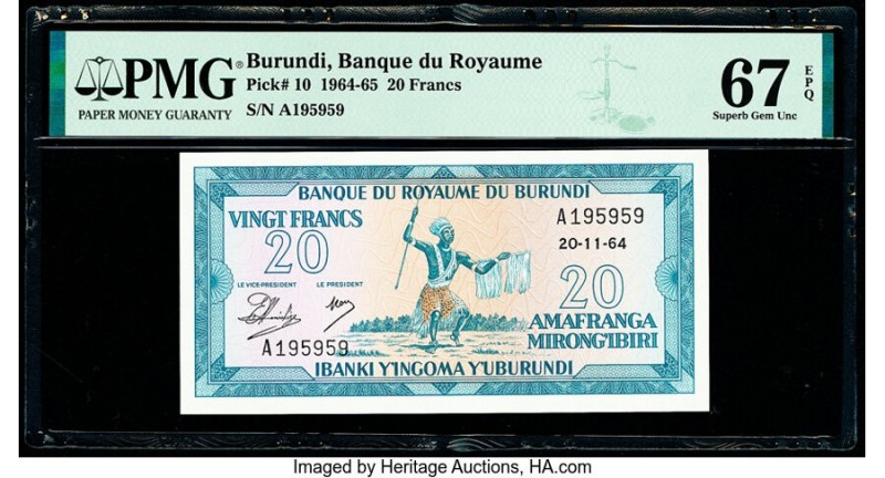 Burundi Banque du Royaume du Burundi 20 Francs 20.11.1964 Pick 10 PMG Superb Gem...