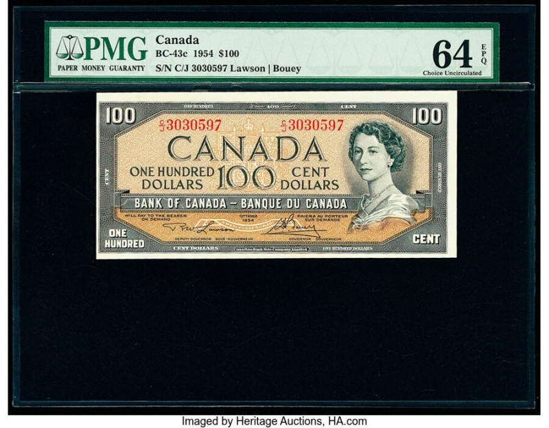 Canada Bank of Canada $100 1954 Pick 82c BC-43c PMG Choice Uncirculated 64 EPQ. ...