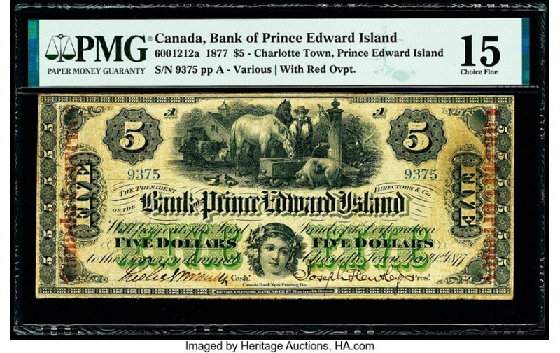 Canada Charlotte Town, PEI- Bank of Prince Edward Island $5 1.1.1877 Pick S1931d...