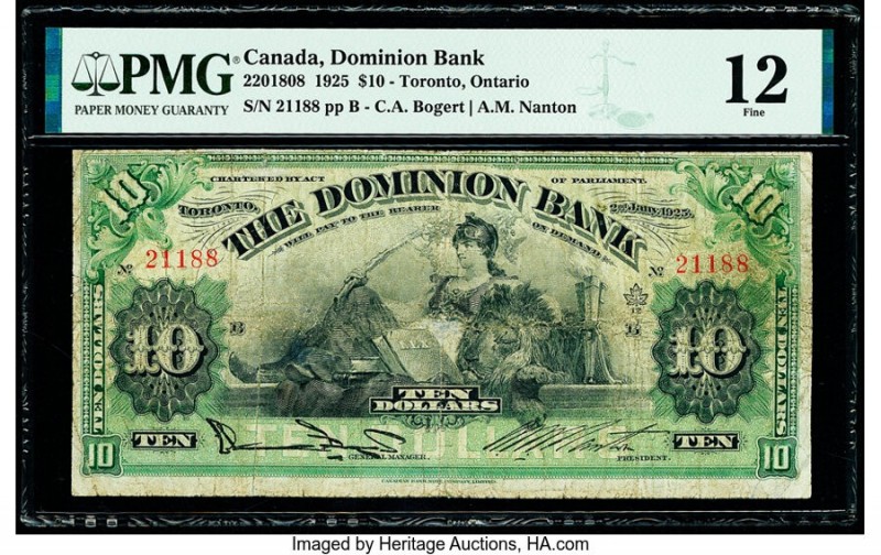 Canada Toronto, ON- Dominion Bank $10 2.1.1925 Ch.# 220-18-08 PMG Fine 12. Minor...