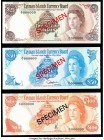 Cayman Islands Currency Board Group Lot of 3 Specimen Crisp Uncirculated. All three examples have previous mounting; an even coat of glue remains on t...