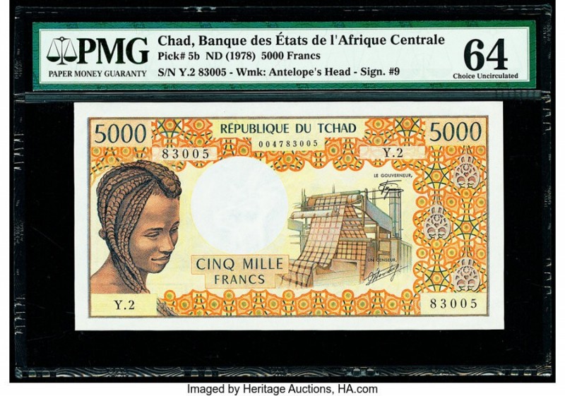 Chad Banque Des Etats De L'Afrique Centrale 5000 Francs ND (1978) Pick 5b PMG Ch...