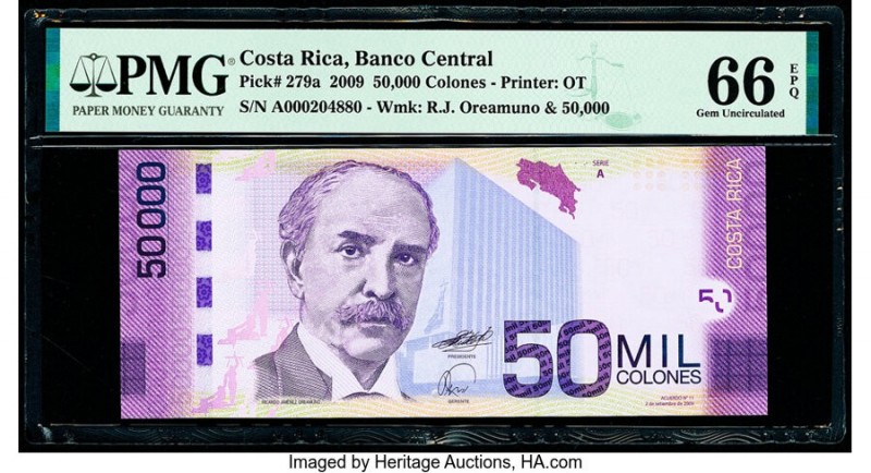 Costa Rica Banco Central de Costa Rica 50,000 Colones 2009 Pick 279a PMG Gem Unc...