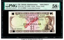Fiji Government of Fiji 1 Dollar ND (1969) Pick 59s2 Specimen PMG Choice About Unc 58 EPQ. Red Specimen overprints and four POCs.

HID09801242017

© 2...