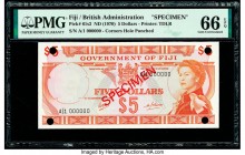 Fiji Government of Fiji 5 Dollars ND (1970) Pick 61s2 Specimen PMG Gem Uncirculated 66 EPQ. Red Specimen overprints and four POCs.

HID09801242017

© ...