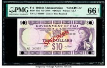 Fiji Government of Fiji 10 Dollars ND (1969) Pick 62s2 Specimen PMG Gem Uncirculated 66 EPQ. Red Specimen overprints and four POCs.

HID09801242017

©...