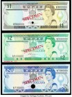 Fiji 1987-88 Specimen Set of 3 Examples About Uncirculated-Crisp Uncirculated. Pick numbers 86s, 87s and 88s. One POC present on two examples.

HID098...