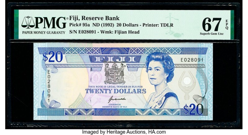 Fiji Reserve Bank of Fiji 20 Dollars ND (1992) Pick 95a PMG Superb Gem Unc 67 EP...