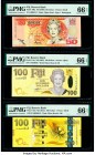 Fiji Reserve Bank of Fiji 50; 100 (2) Dollars ND (1996); ND (2007); ND (2013) Pick 100a; 114a; 119a Three Examples PMG Gem Uncirculated 66 EPQ (3). 

...