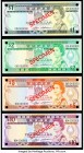 Fiji 1982-86 Specimen Set of 4 Examples About Uncirculated-Crisp Uncirculated. Barnes and Siwatibau signature set. Pick numbers 81s, 82s, 83s, and 84s...