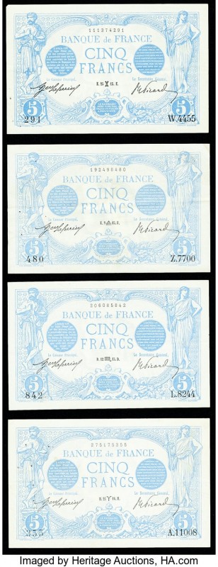 France Banque de France 5 Francs 1915 (3); 1916 Pick 70 Four Examples Very Fine....
