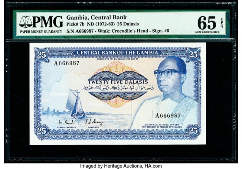 Gambia Central Bank of the Gambia 25 Dalasis ND (1972-83) Pick 7b PMG Gem Uncirc...