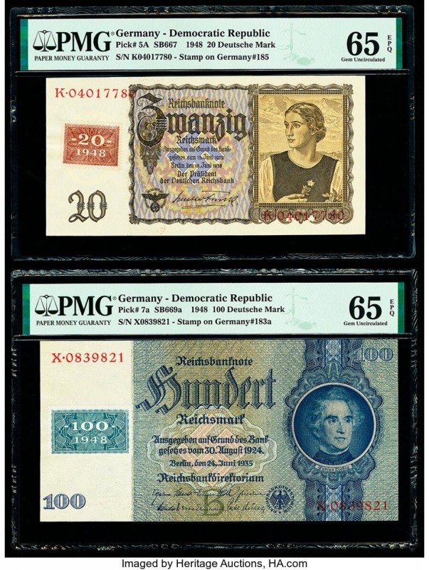 Germany Democratic Republic Treasury 20; 100 Deutsche Mark 1948 Pick 5A; 7a Two ...