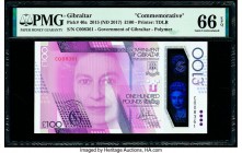 Gibraltar Government of Gibraltar 100 Pounds 2015 (ND 2017) Pick 40a Commemorative PMG Gem Uncirculated 66 EPQ. 

HID09801242017

© 2020 Heritage Auct...