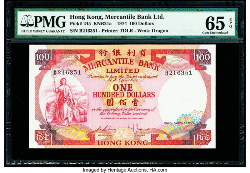 Hong Kong Mercantile Bank Ltd. 100 Dollars 1974 Pick 245 KNB21a PMG Gem Uncircul...