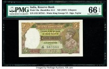 India Reserve Bank of India 5 Rupees ND (1937) Pick 18a Jhun4.3.1 PMG Gem Uncirculated 66 EPQ. Staples holes at issue.

HID09801242017

© 2020 Heritag...