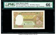 India Reserve Bank of India 5 Rupees ND (1943) Pick 18b Jhunjhunwalla-Razack 4.3.2 PMG Gem Uncirculated 66 EPQ. Staple holes at issue.

HID09801242017...