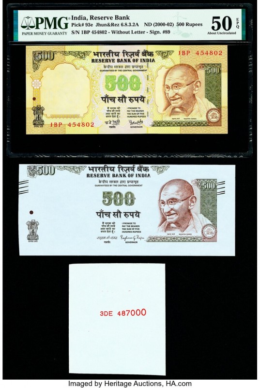 Missing Print Error India Reserve Bank of India 500 Rupees ND (2000-02) Pick 93e...
