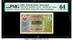 India Princely States, Hyderabad 1 Rupee ND (1941-45) Pick S271a Jhunjhunwalla-Razack 7.2.3-3A PMG Choice Uncirculated 64. Staple holes at issue. 

HI...