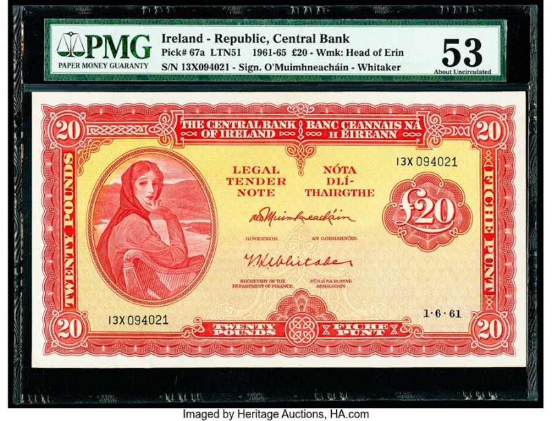 Ireland - Republic Central Bank of Ireland 20 Pounds 1.6.1961 Pick 67a PMG About...