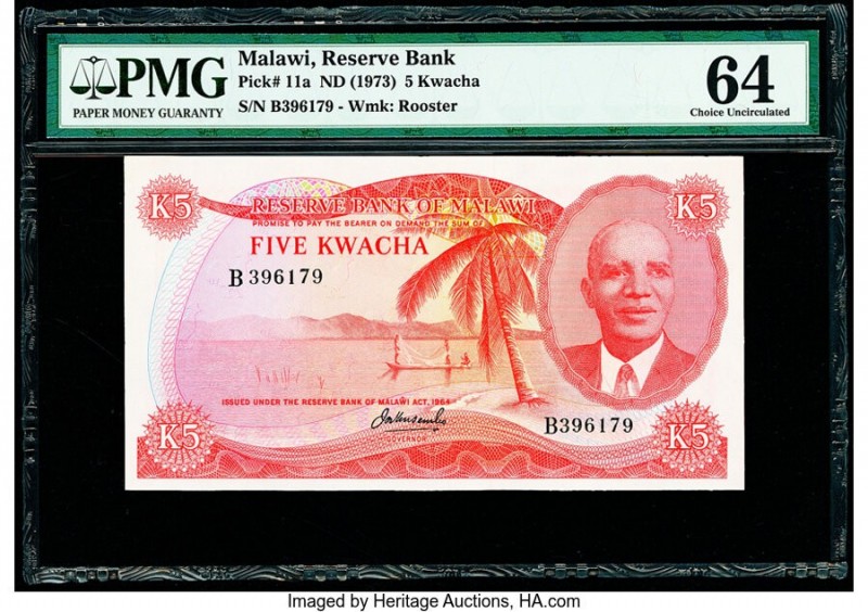 Malawi Reserve Bank of Malawi 5 Kwacha ND (1973) Pick 11a PMG Choice Uncirculate...