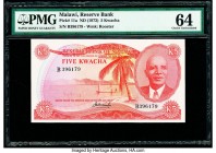 Malawi Reserve Bank of Malawi 5 Kwacha ND (1973) Pick 11a PMG Choice Uncirculated 64. 

HID09801242017

© 2020 Heritage Auctions | All Rights Reserved...