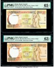 Malta Bank Centrali ta' Malta 20 Lira 1967 (ND 1989); 1967 (ND 1994) Pick 44; 48 Two Examples PMG Gem Uncirculated 65 EPQ; Choice Uncirculated 63 EPQ....